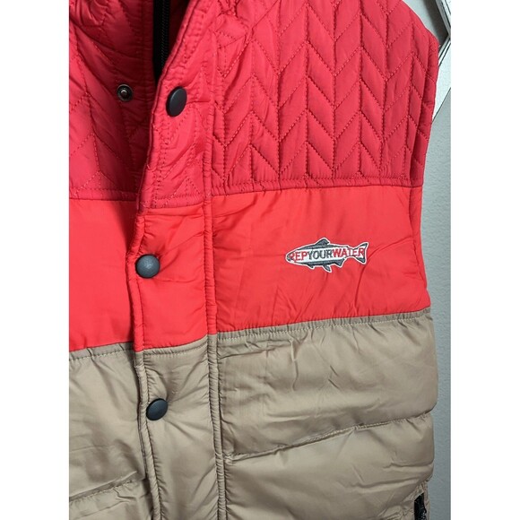 REPYOURWATER Men's L Insulated Vest Red/Tan Fish-Explore-Conserve - Picture 5 of 10